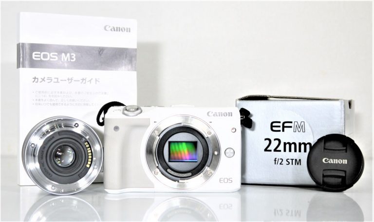 Canon ミラーレスデジタルカメラ＋レンズセット EOS M3 EF-M 22mm 1:2 STM】ホワイト キャノンのお買取をさせて