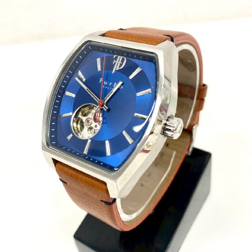 フルボ 自動巻き 腕時計 レザーベルト スケルトン 青文字盤