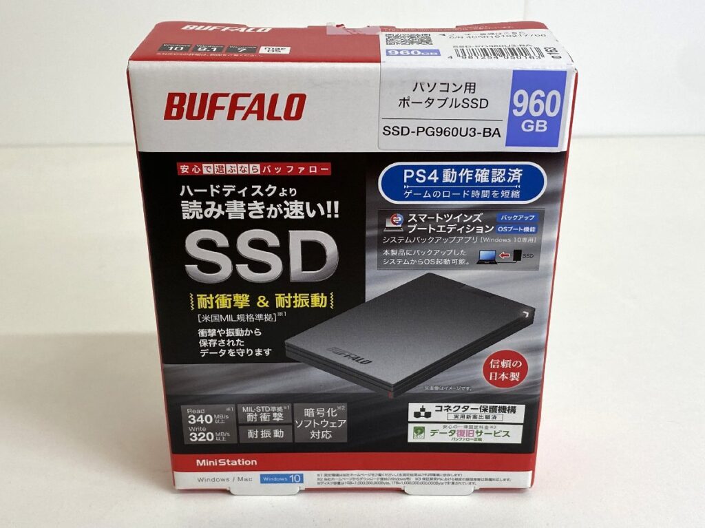 BUFFALO パソコン用 ポータブルSSD SSD-PG960U3-BA 960GB ブラック バッファロー 外付けSSD