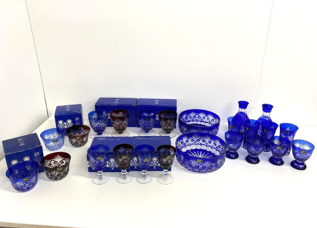 義山満 江戸被せ切子 切子グラス 酒器 食器 24点まとめ