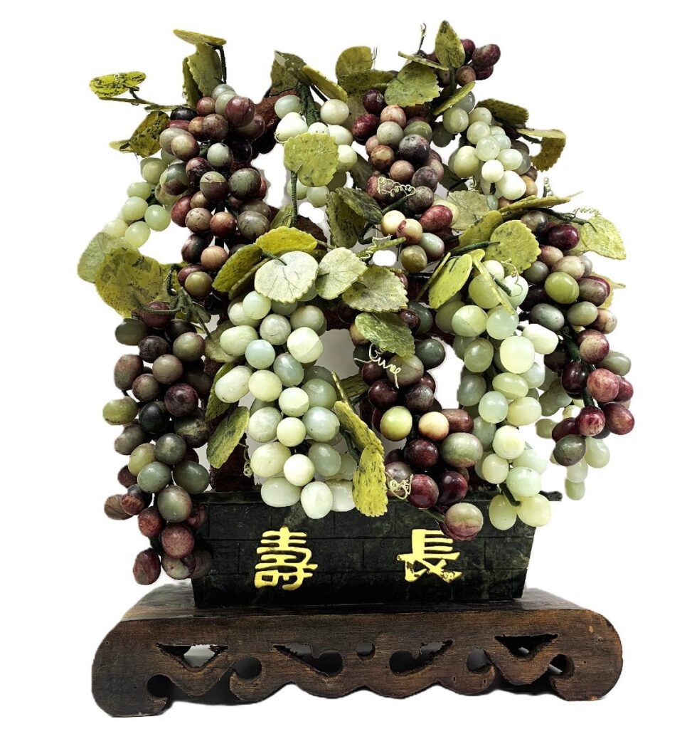 葡萄細工 置物 木製台座付き ガラス玉/石細工 寿長 インテリア