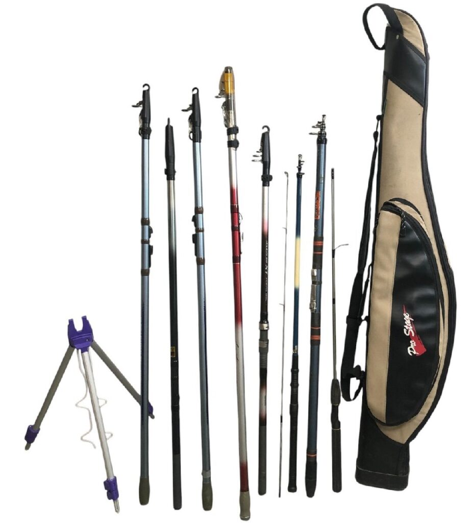 釣り具まとめ 釣竿 ロッド 9点まとめ ロッドスタンド SHIMANO/DAIWA など ケース付き