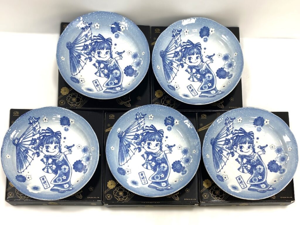 FUJIYA 華姫ペコと牡丹の大皿 不二家 フジヤ ペコちゃん 5枚まとめ 美濃焼 陶器 食器