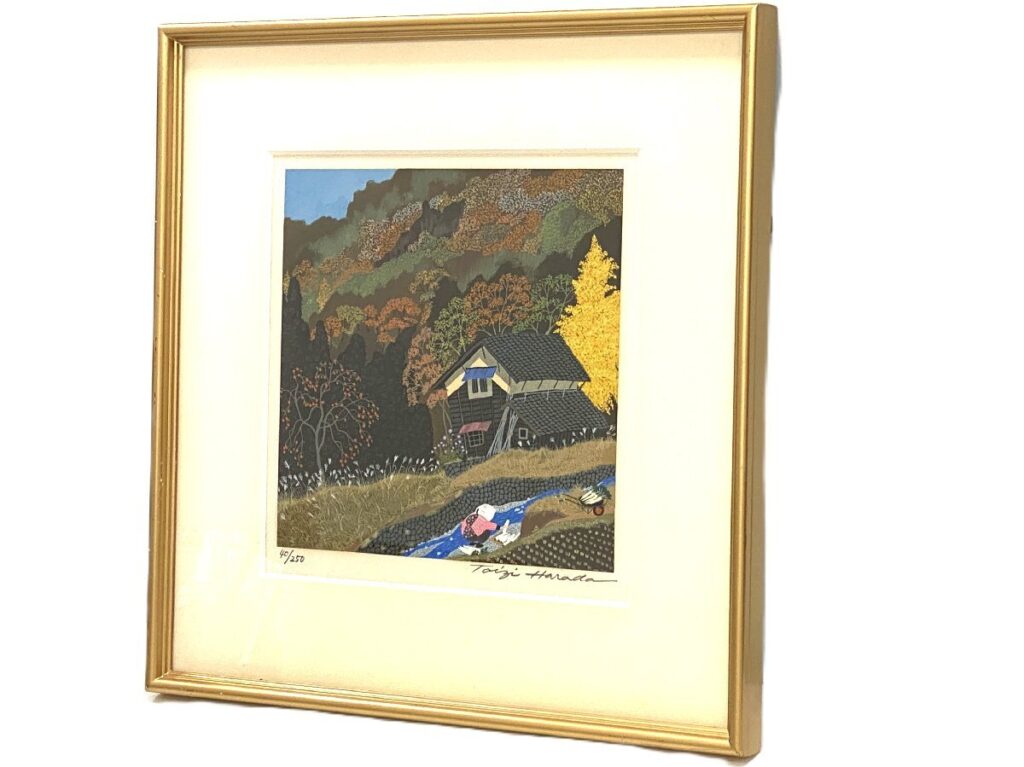 原田泰治 セリグラム 「冬仕度」四季の詩 真作 直筆サイン入 限定250部の第40番 講談社 美術品 版画
