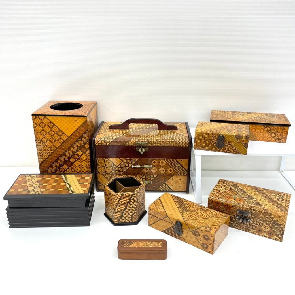 箱根寄木細工 まとめ 伝統工芸品 小物入れ 裁縫箱 ごみ箱 等 インテリア 家具