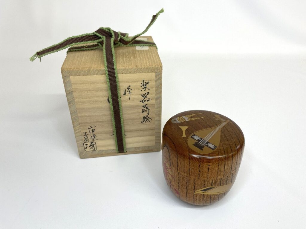 山中塗 工房冴 楽器蒔絵 中棗 木製漆器 琵琶 笙 琴 鼓 笛 棗 茶道具 茶器